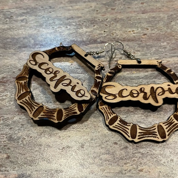 Zodiac Scorpio Wooden Hoop Earrings - Picture 6 of 6